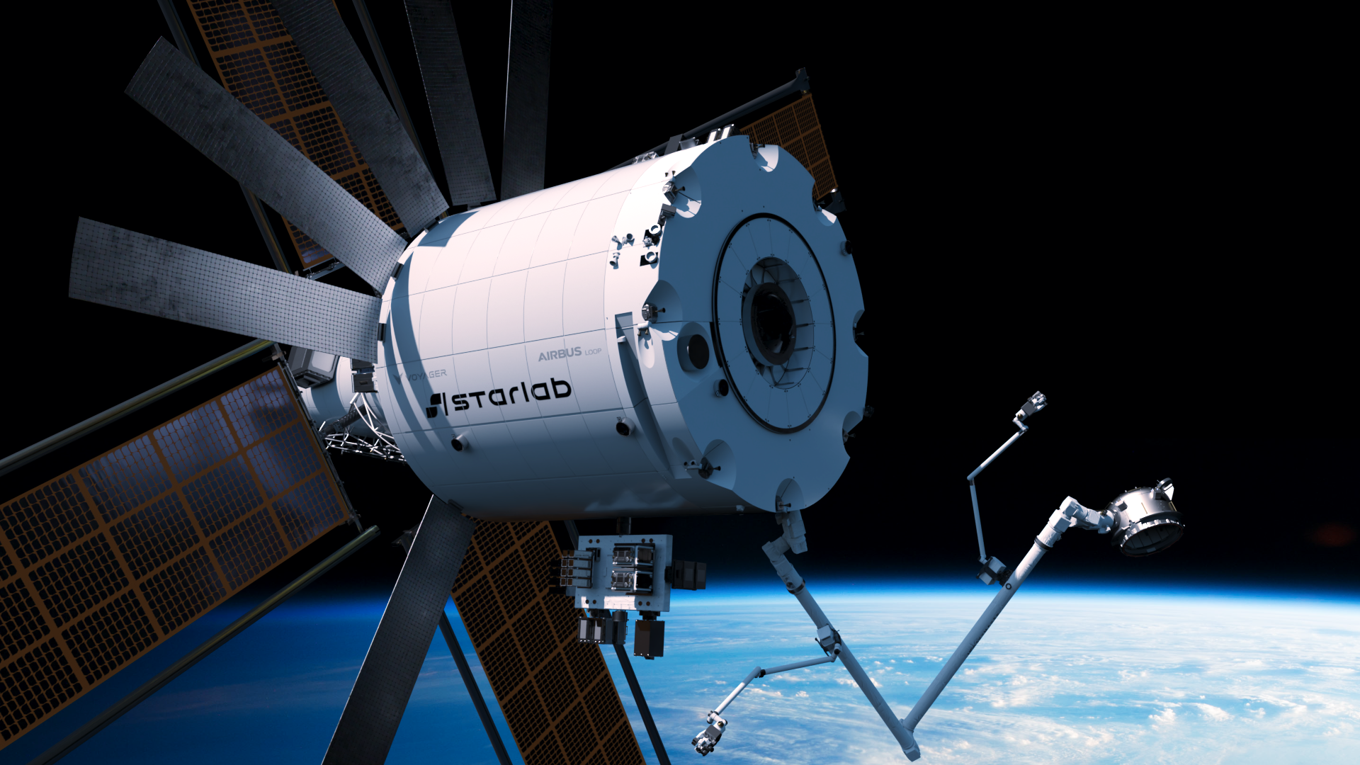 Rendering of the Starlab commercial space station in low Earth orbit